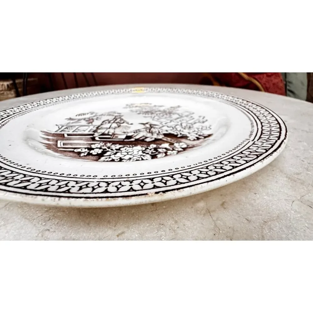 Antique TG & FB Booth Pekin Brown Transferware Plate 1883 Staffordshire England